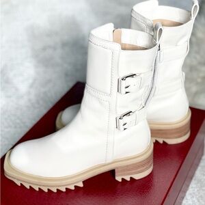 NEW Tamara Mellon Jimmy Choo EXCELLENT CONDITION Off White Moto Boots.Size 7-1/2